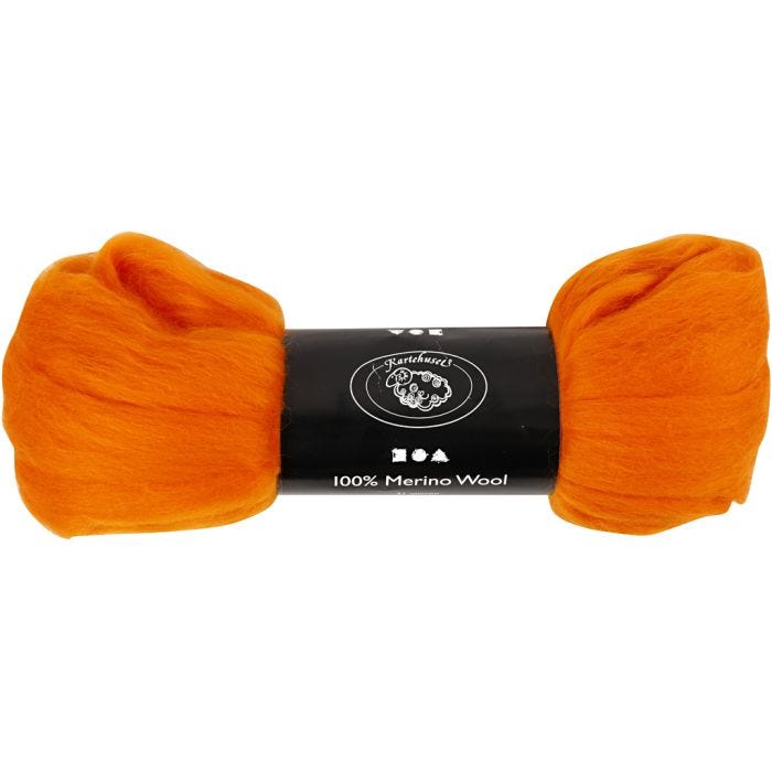 Lana Merino, grosor 21 my, naranja, 100 gr/ 1 paquete