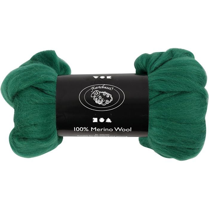 Lana Merino, grosor 21 my, verde, 100 gr/ 1 paquete