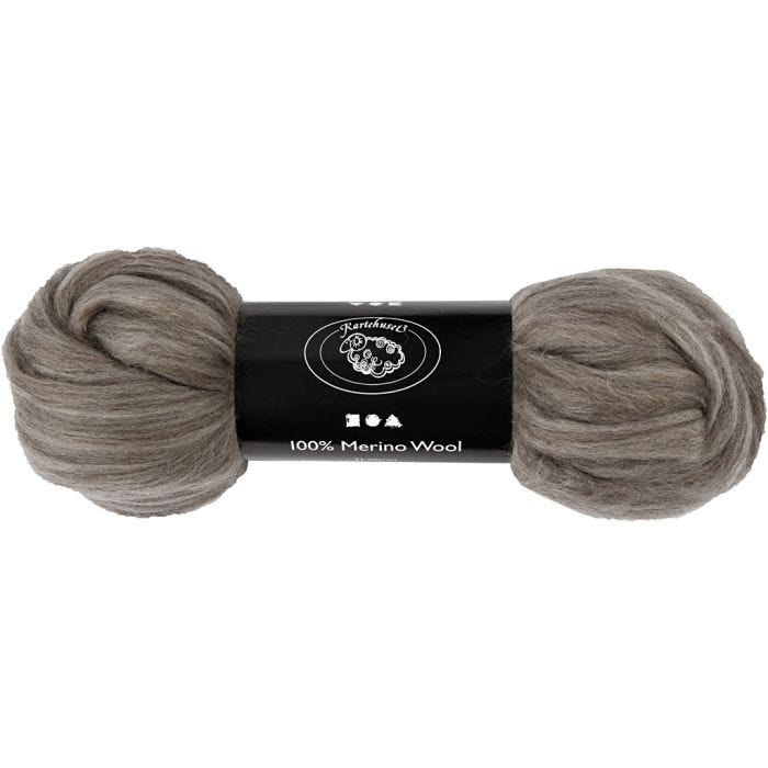 Lana Merino, grosor 21 my, gris natural, 100 gr/ 1 paquete