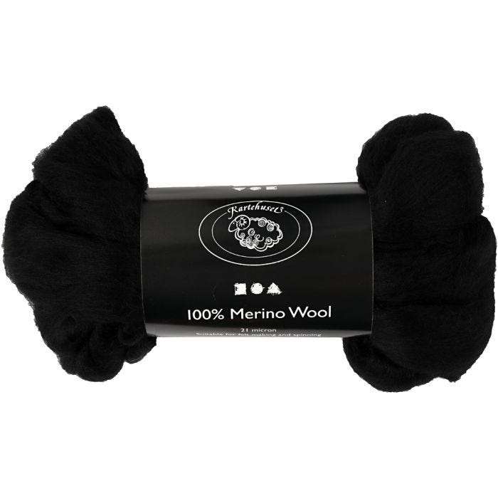 Lana Merino, grosor 21 my, negro, 100 gr/ 1 paquete