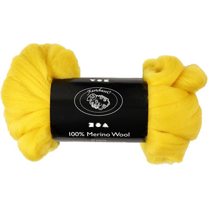 Lana Merino, grosor 21 my, amarillo sol, 100 gr/ 1 paquete