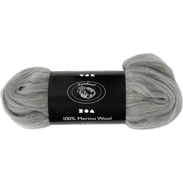 Lana Merino, grosor 21 my, gris, 100 gr/ 1 paquete