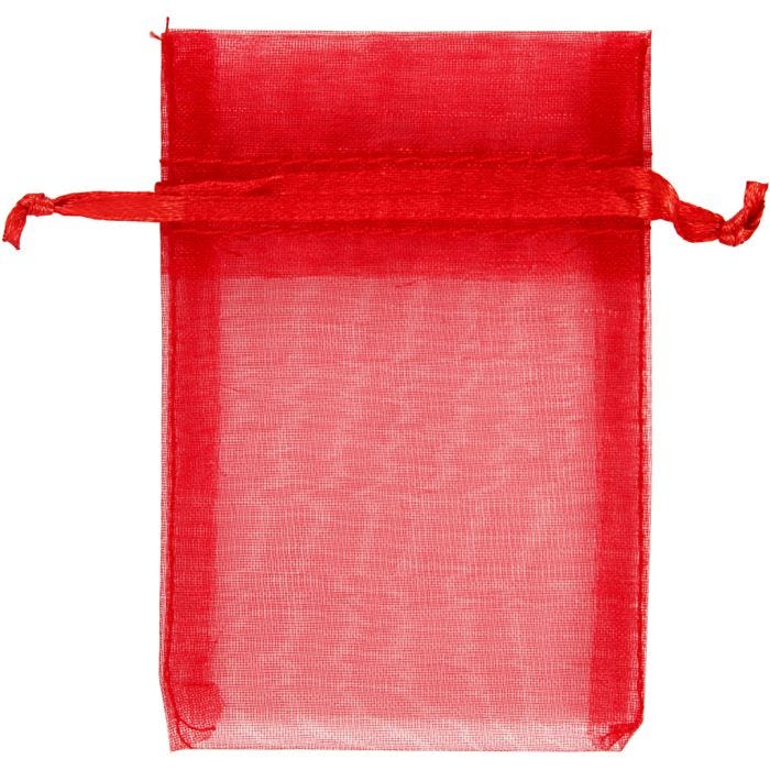 Bolsas de organza, medidas 7x10 cm, rojo, 10 ud/ 1 paquete