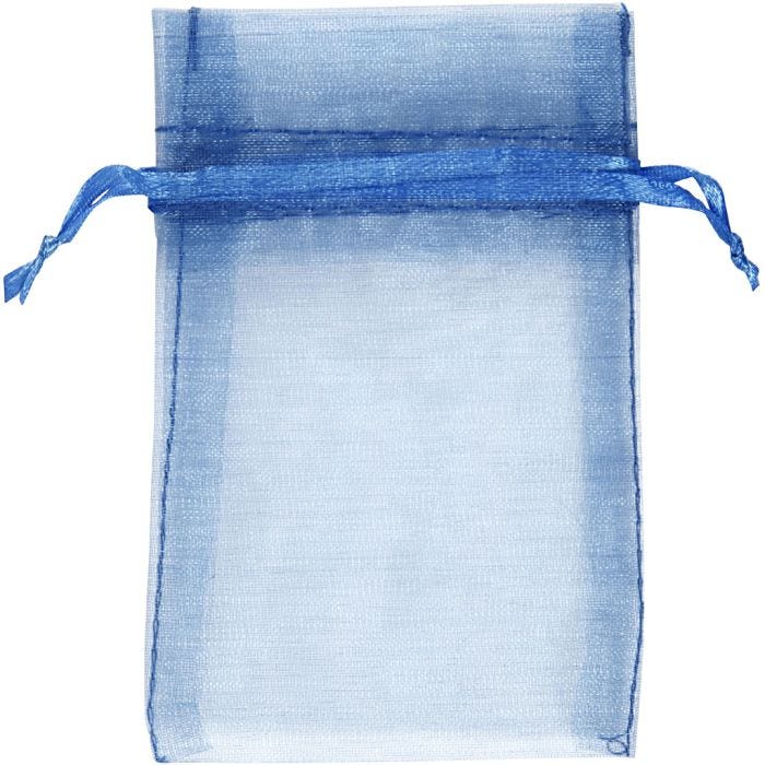 Bolsas de organza, medidas 7x10 cm, azul, 10 ud/ 1 paquete