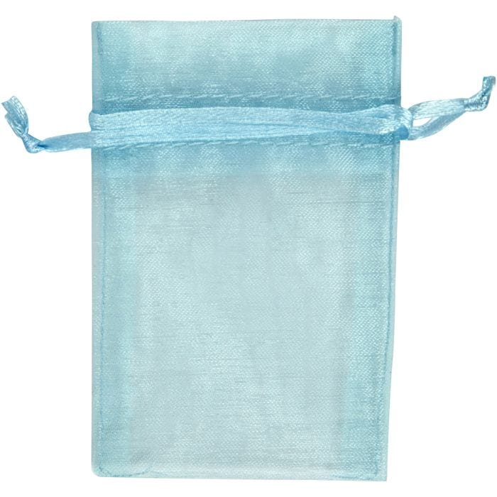 Bolsas de organza, medidas 7x10 cm, azul claro, 10 ud/ 1 paquete