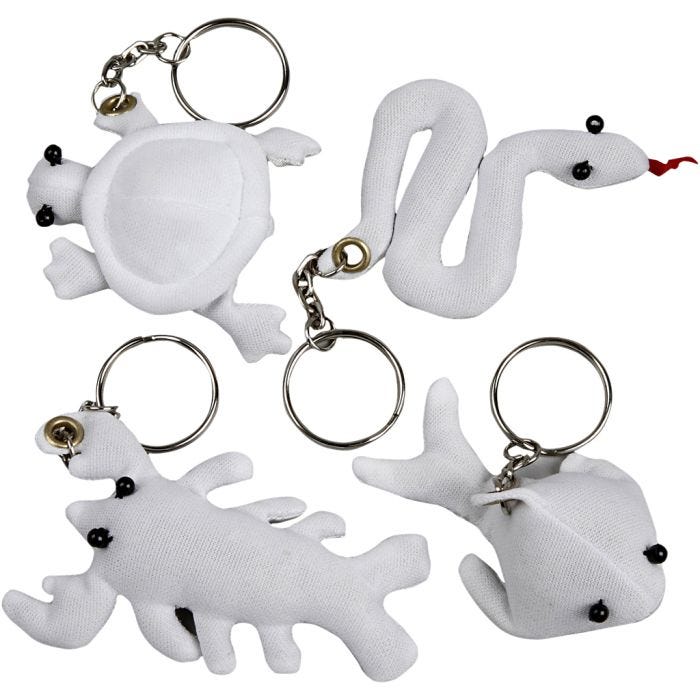 Figuras de tela con llavero, medidas 4-8 cm, blanco, 4 ud/ 1 paquete