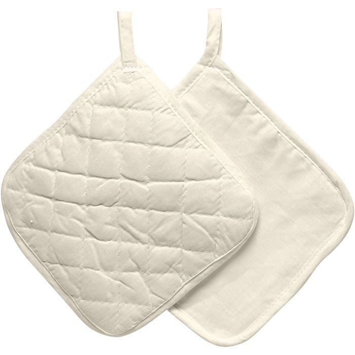 Manoplas de horno, medidas 20x20 cm, 115 gr, color natural claro, 4 ud/ 1 paquete