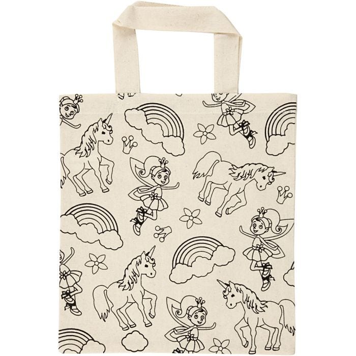 Bolsa de tela, Unicornio, medidas 27,5x30 cm, 135 gr, color natural claro, 1 ud