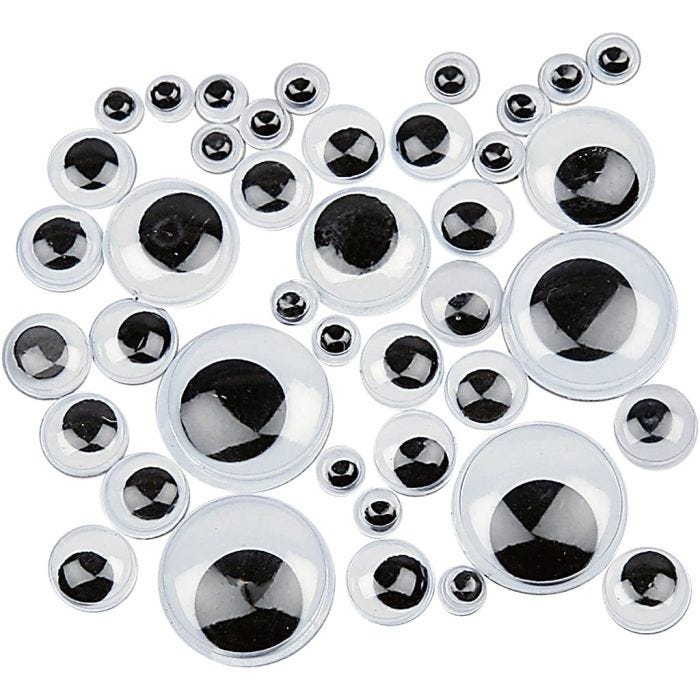 Ojos móviles, sin adhesivo, dia 4-20 mm, 1100 stdas/ 1 paquete