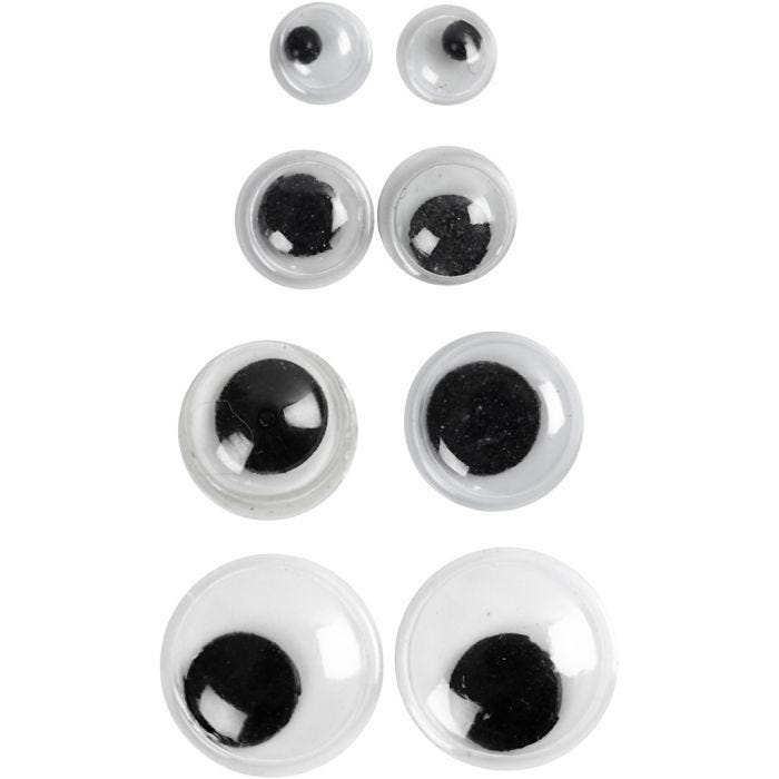 Ojos Móviles, sin adhesivo, dia 4+6+8+10 mm, 40 stdas/ 1 paquete