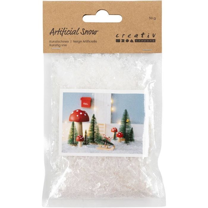 Nieve artificial, blanco purpurina, 50 gr/ 1 bolsa