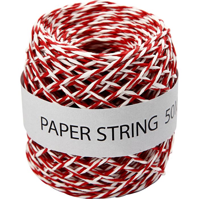 Cordel de papel , grosor 1 mm, rojo / blanco, 50 m/ 1 rollo