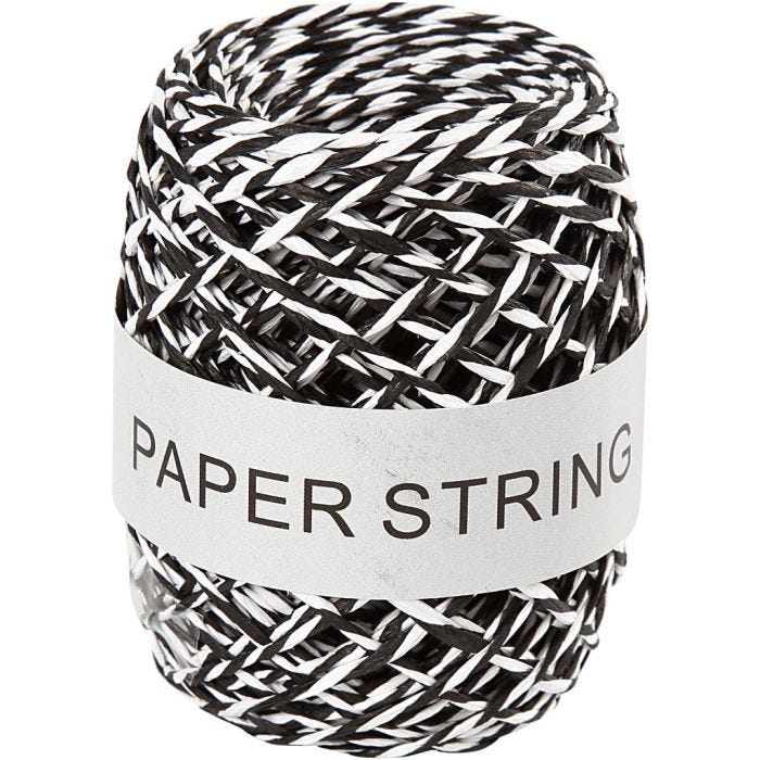 Cordel de papel , grosor 1 mm, negro/blanco, 50 m/ 1 rollo