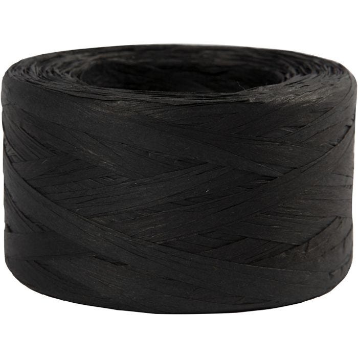 Hilo de Rafia de Papel, A: 7-8 mm, negro, 100 m/ 1 rollo