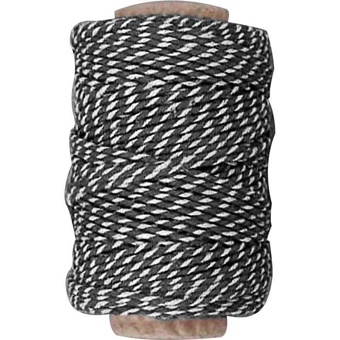 Cordón de algodón, grosor 1,1 mm, negro/blanco, 50 m/ 1 rollo