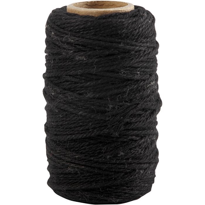 Cordón de algodón, grosor 1,1 mm, negro, 50 m/ 1 rollo