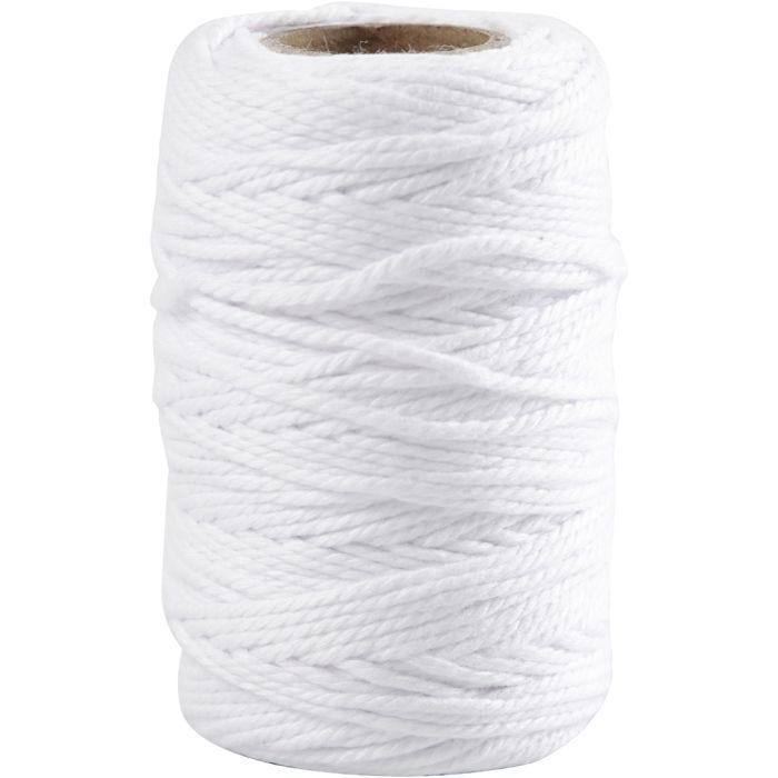 Cordón de algodón, grosor 1,1 mm, blanco, 50 m/ 1 rollo
