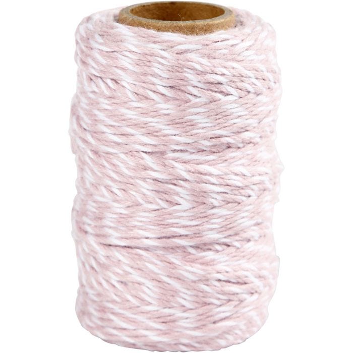 Cordón de algodón, grosor 1,1 mm, blanco/rojo claro, 50 m/ 1 rollo