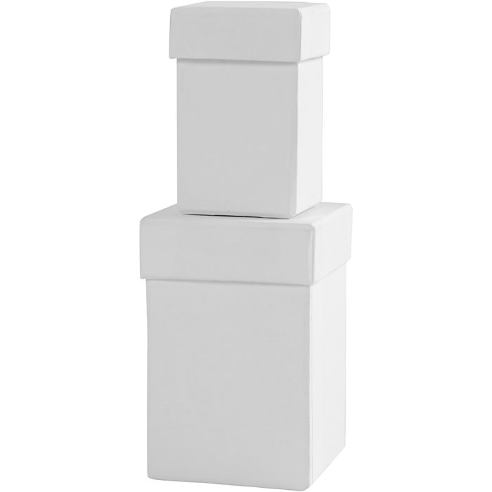 Cajas cuadradas, A: 7+9 cm, medidas 4,5+6 cm, blanco, 2 ud/ 1 set