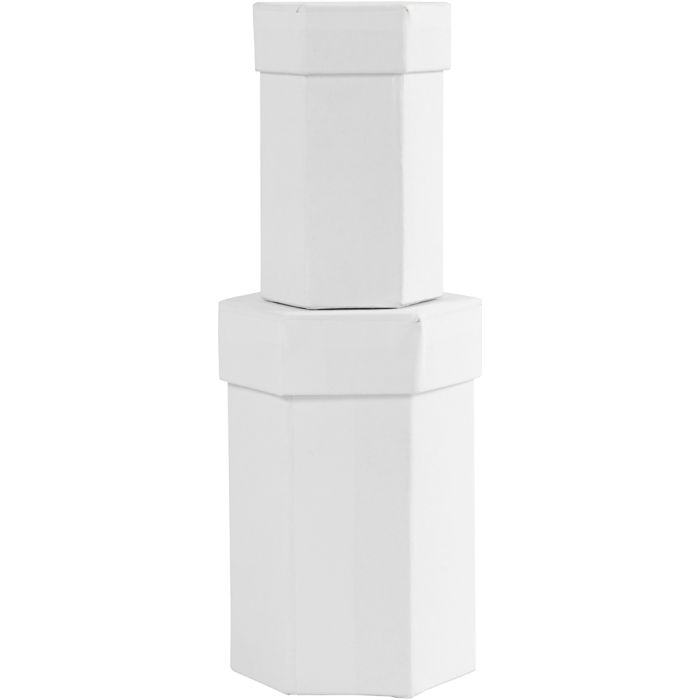 Cajas hexagonales, A: 7+9 cm, medidas 4,5+6 cm, blanco, 2 ud/ 1 set