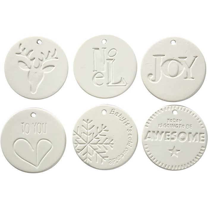 Decoraciones colgantes, medidas 7x7 cm, grosor 0,6 cm, blanco, 24 ud/ 1 paquete