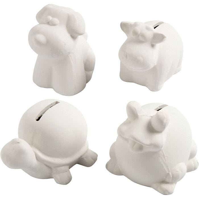 Hucha animal, A: 7-10 cm, blanco, 4 ud/ 1 paquete