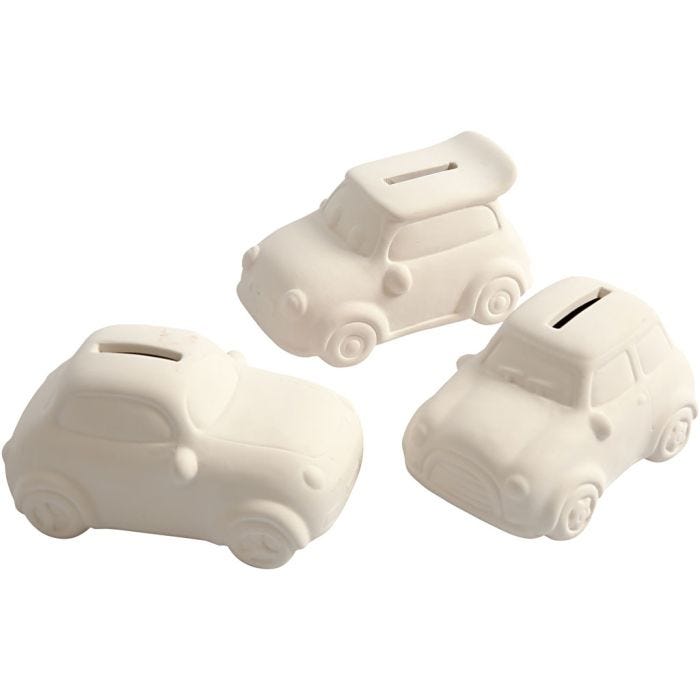 Hucha coche, A: 5,5 cm, L. 12,5 cm, A: 7,8 cm, blanco, 12 ud/ 1 paquete