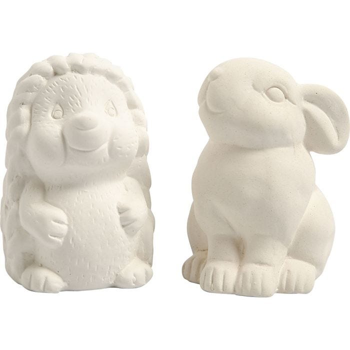 Hucha animal, liebre y erizo, A: 10 cm, blanco, 2 ud/ 1 paquete