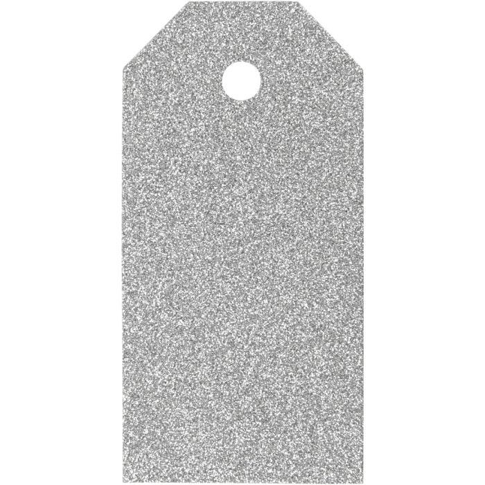 Etiquetas regalo, medidas 5x10 cm, purpurina, 300 gr, plata, 15 ud/ 1 paquete