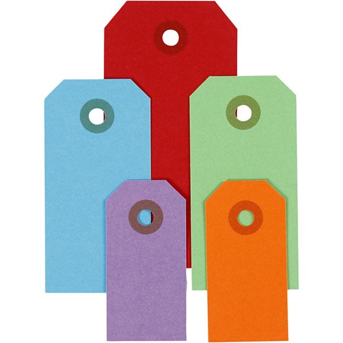 Etiquetas Manila, medidas 3x6+4x8+5x10 cm, 220 gr, surtido de colores, 500 ud/ 1 paquete