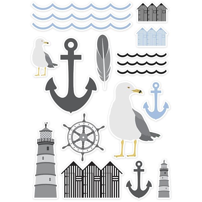 Etiquetas troqueladas, medidas 3,1-11,4 cm, negro, azul, gris, blanco, 54 ud/ 1 paquete