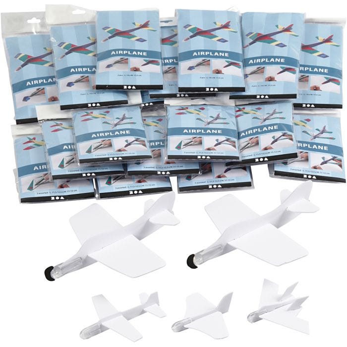 Avión, L. 11,5-19 cm, A: 11-17,5 cm, blanco, 50 ud/ 1 paquete