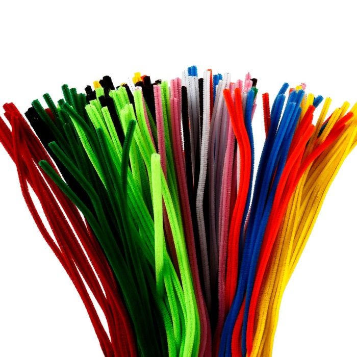 Chenilla, L. 45 cm, grosor 6 mm, surtido de colores, 200 stdas/ 1 paquete