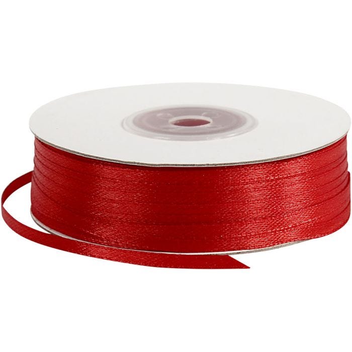 Cinta de satén, A: 3 mm, rojo, 100 m/ 1 rollo