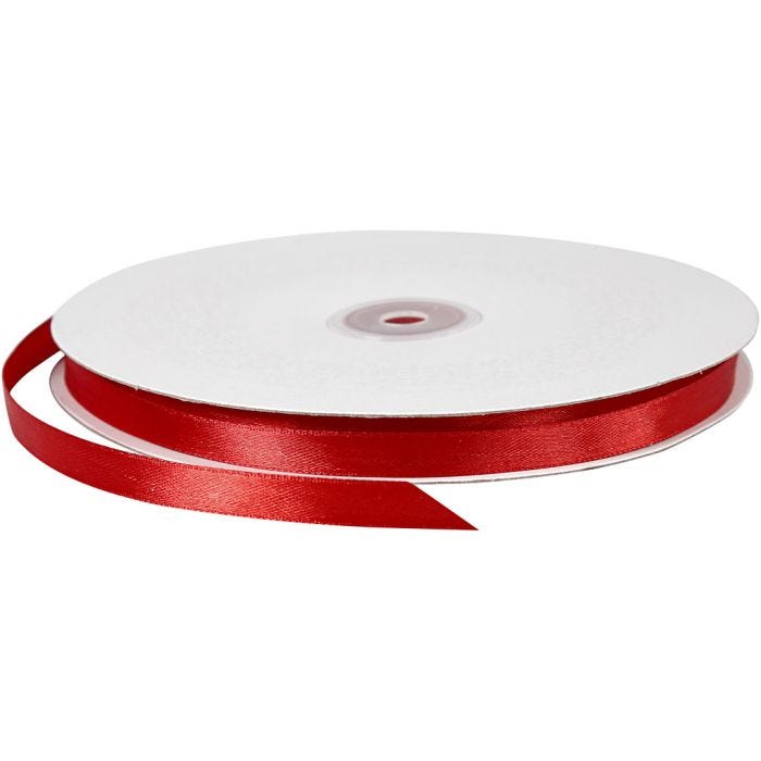 Cinta de satén, A: 10 mm, rojo, 100 m/ 1 rollo