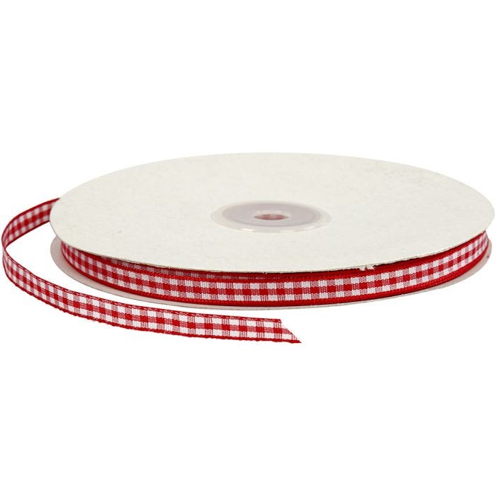 Cinta a cuadros, A: 6 mm, rojo / blanco, 50 m/ 1 rollo