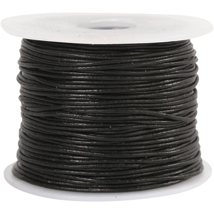 Cordón de cuero, grosor 1 mm, negro, 50 m/ 1 rollo