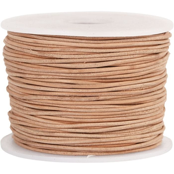 Cordón de cuero, grosor 1 mm, beige, 50 m/ 1 rollo