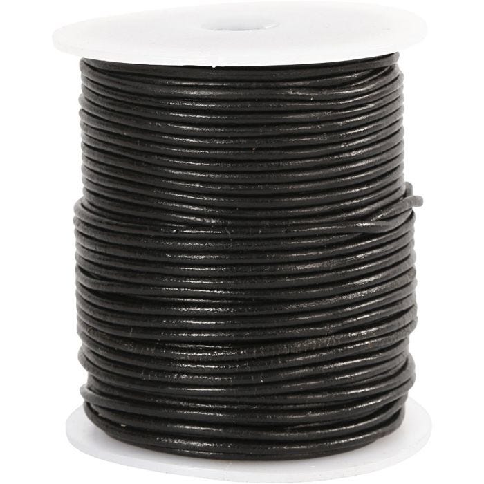 Cordón de cuero, grosor 2 mm, negro, 50 m/ 1 rollo