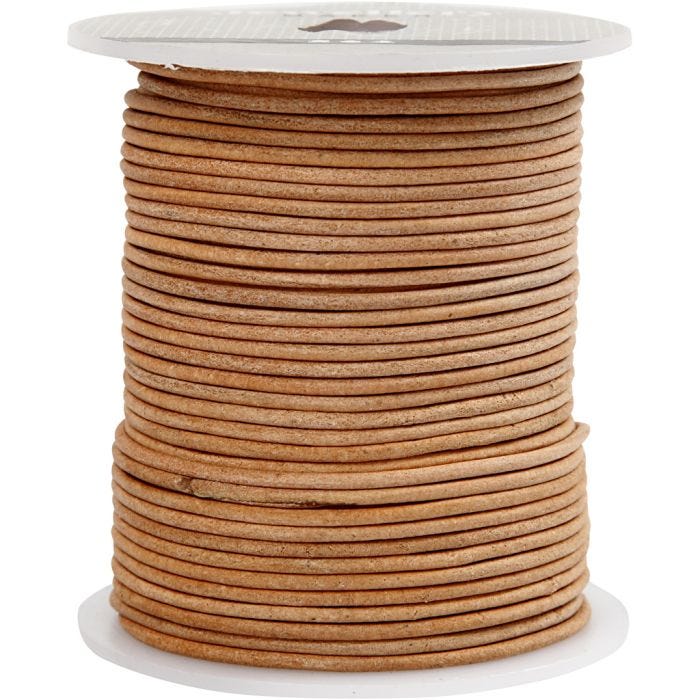 Cordón de cuero, grosor 2 mm, beige, 50 m/ 1 rollo