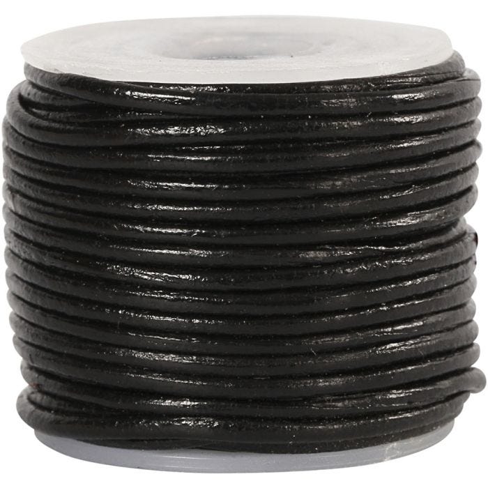 Cordón de cuero, grosor 1 mm, negro, 10 m/ 1 rollo