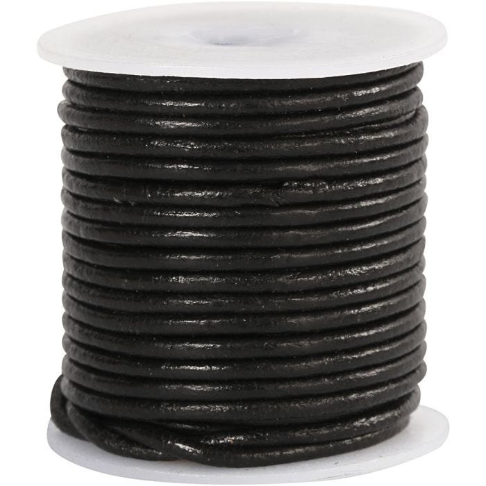 Cordón de cuero, grosor 2 mm, negro, 10 m/ 1 rollo