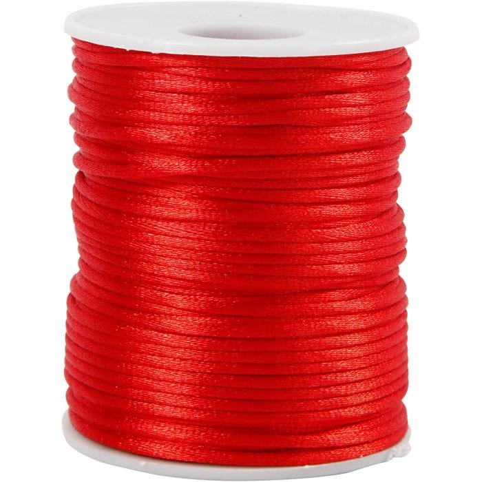 Cuerda satinada, grosor 2 mm, rojo, 50 m/ 1 rollo