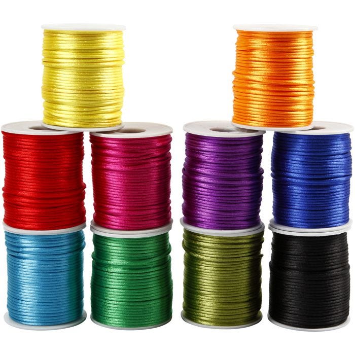 Cuerda satinada, grosor 2 mm, colores fuertes, 10x50 m/ 1 paquete