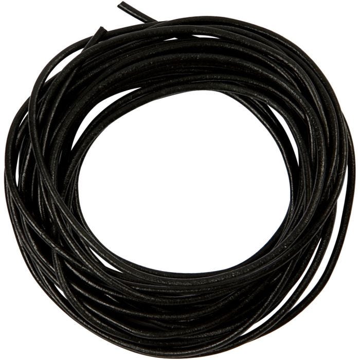 Cordon de cuero, grosor 2 mm, negro, 4 m/ 1 rollo
