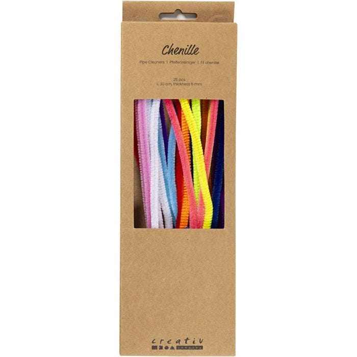 Chenilla, L. 30 cm, grosor 6 mm, conjunto de colores, 25 stdas/ 1 paquete