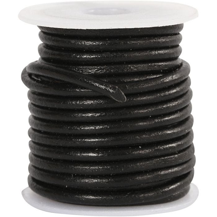 Cordón de cuero, grosor 3 mm, negro, 5 m/ 1 rollo