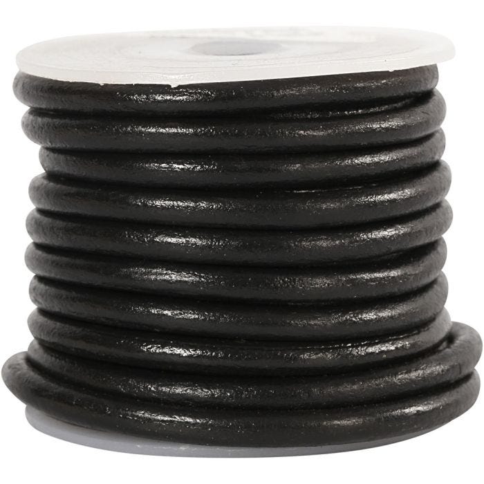 Cordón de cuero, grosor 4 mm, negro, 5 m/ 1 rollo
