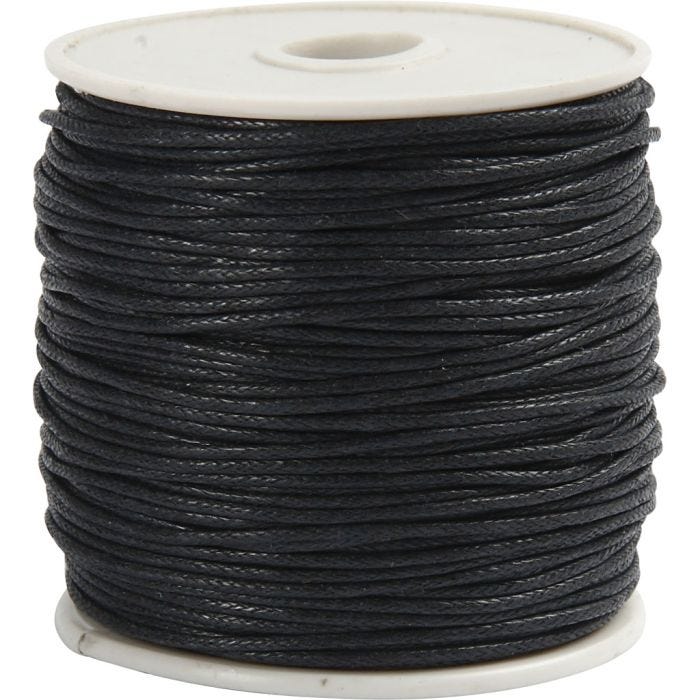 Cordón de algodón, grosor 1 mm, negro, 40 m/ 1 rollo