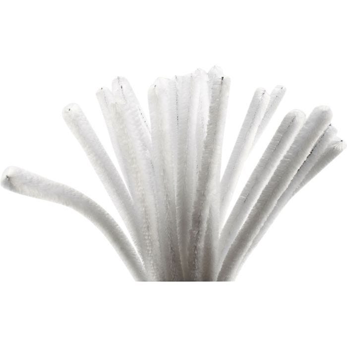 Chenilla, L. 30 cm, grosor 9 mm, blanco, 25 ud/ 1 paquete